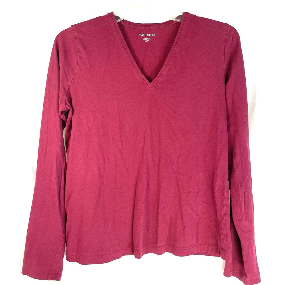 Eileen Fisher T Shirt Womens XS Basic Tee Top Long Sleeves V-Neck Rose FLAW